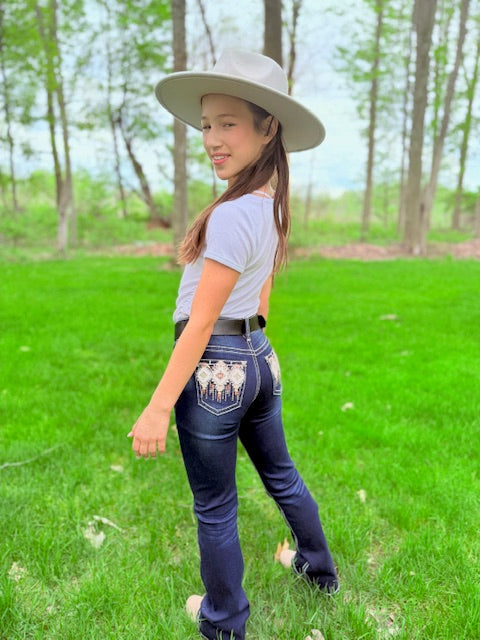 Girls Western Bootcut Jeans - Faux Flap Pocket - Stratch Premium Denim Fabric