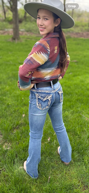 Girls Western Bootcut Jeans - Faux Flap Pocket - Stratch Premium Denim Fabric