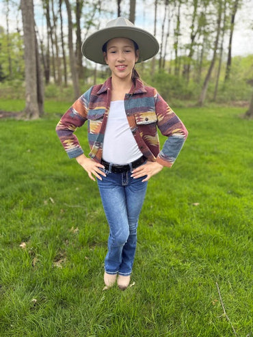 Girls Western Bootcut Jeans - Cross Design in Stratch Premium Denim Fabric