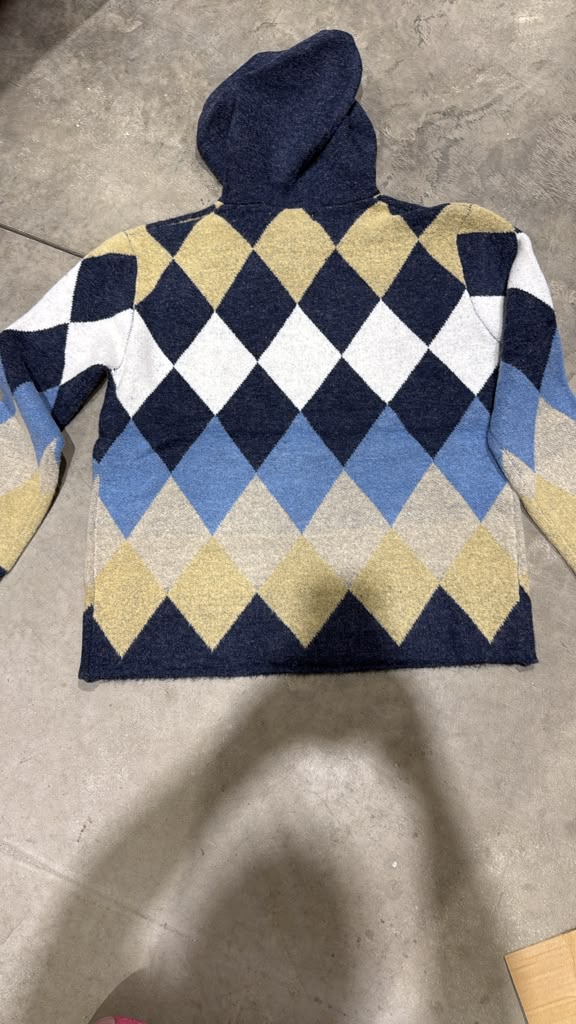 Ladies' Argyle Knitted Pullover Hoodie | Style KF20506