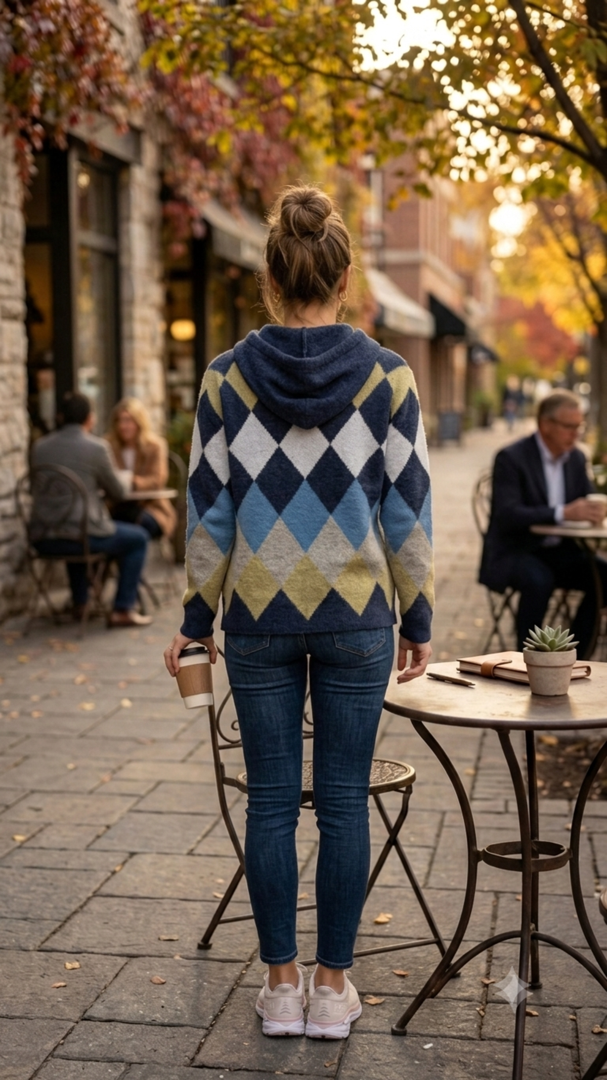 Ladies' Argyle Knitted Pullover Hoodie | Style KF20506
