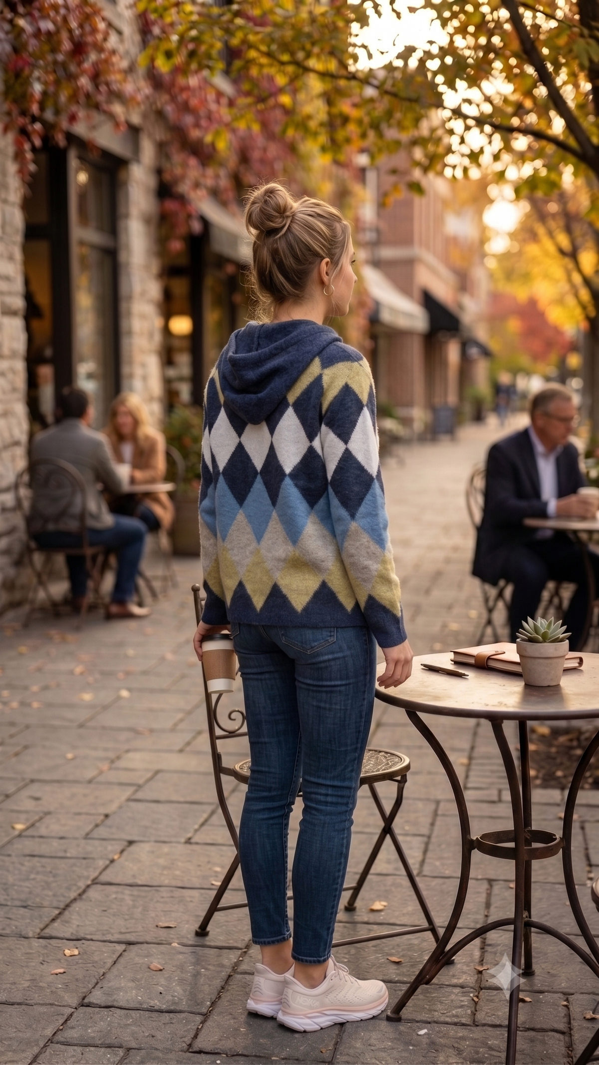 Ladies' Argyle Knitted Pullover Hoodie | Style KF20506