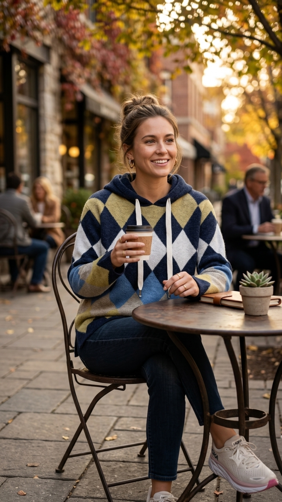 Ladies' Argyle Knitted Pullover Hoodie | Style KF20506