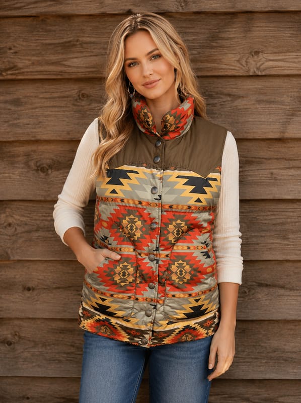 Ladies' Two-Tone Aztec Polyfill Vest | Style L-24111