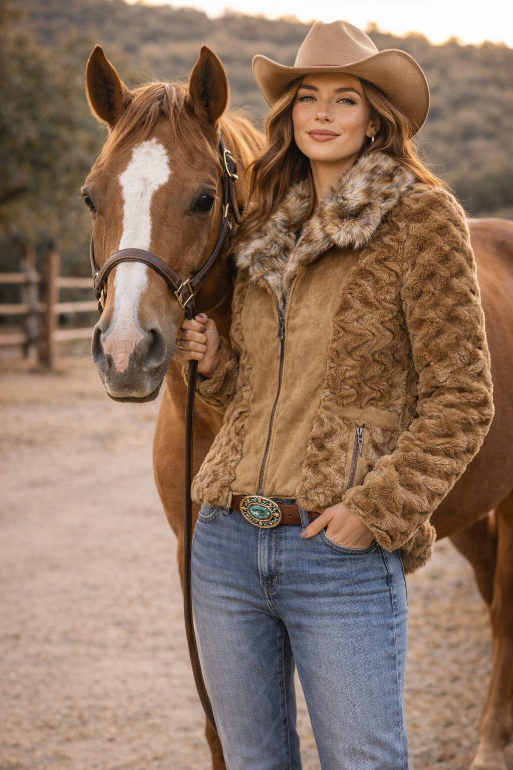 Women's western Faux Fur Jacket L-24127