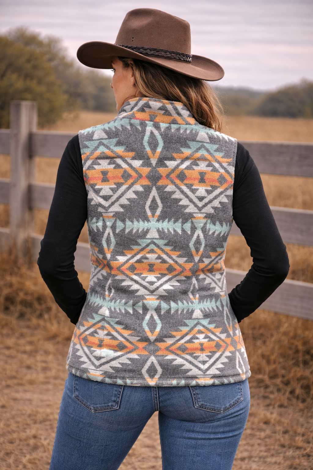 Ladies Aztec Vest with Sherpa Lining L-24618