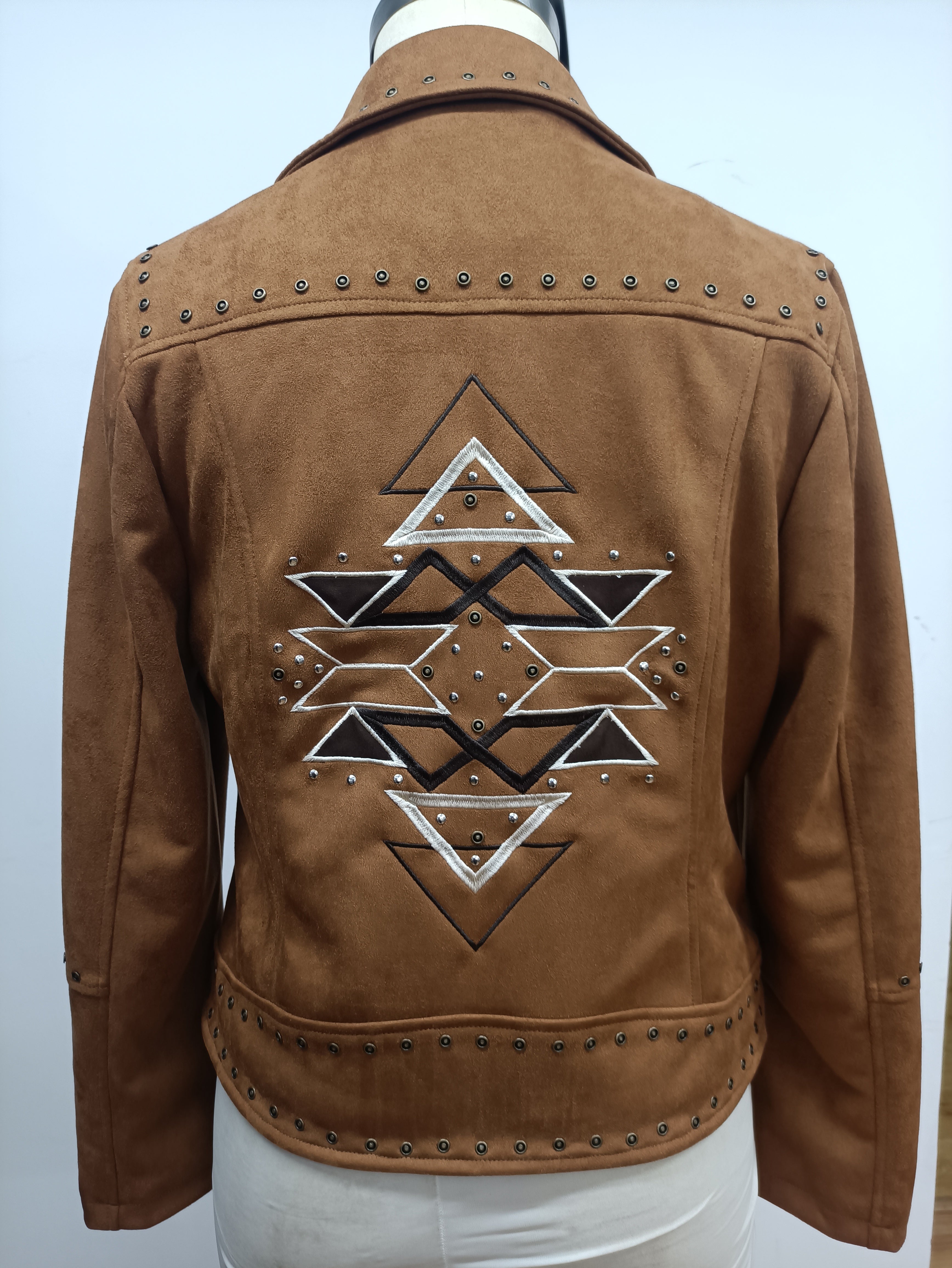 Ladies Faux Suede Jacket with Embroidery and Studs Work.L-25306