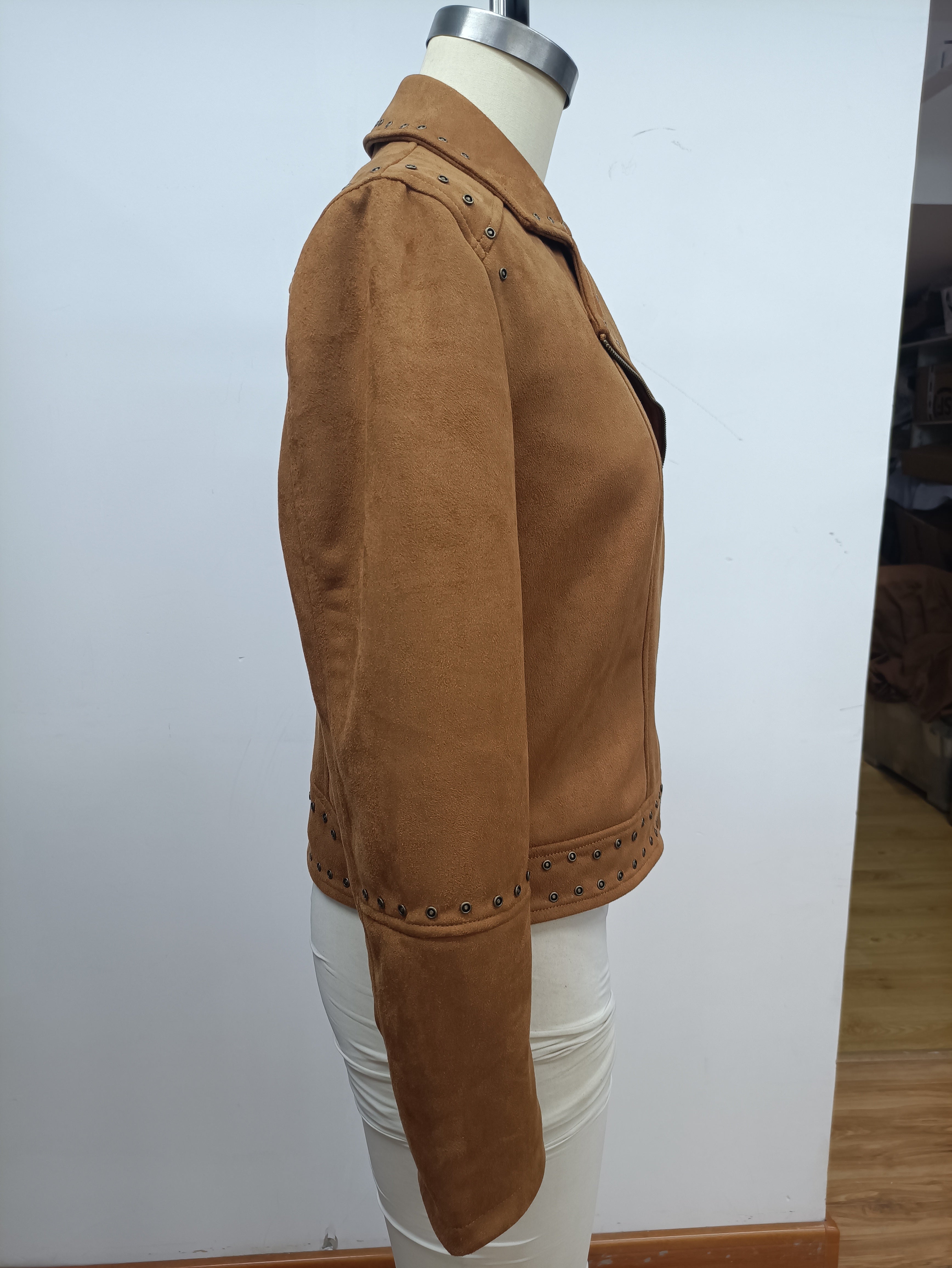 Ladies Faux Suede Jacket with Embroidery and Studs Work.L-25306