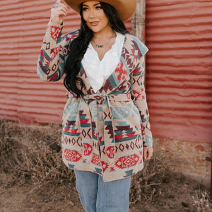 Ladies' Long Aztec Western Open Coat with Hood | Style L-25918