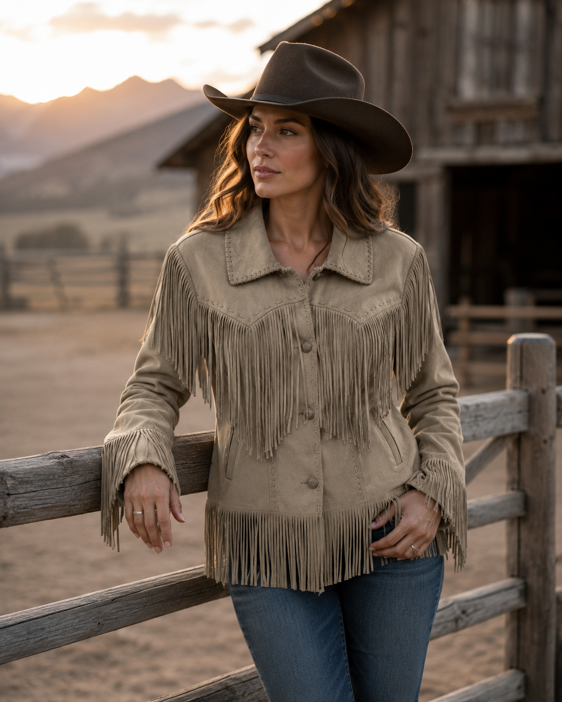 Ladies' Fashion Poly-Suede Fringe Jacket | Style L-26302