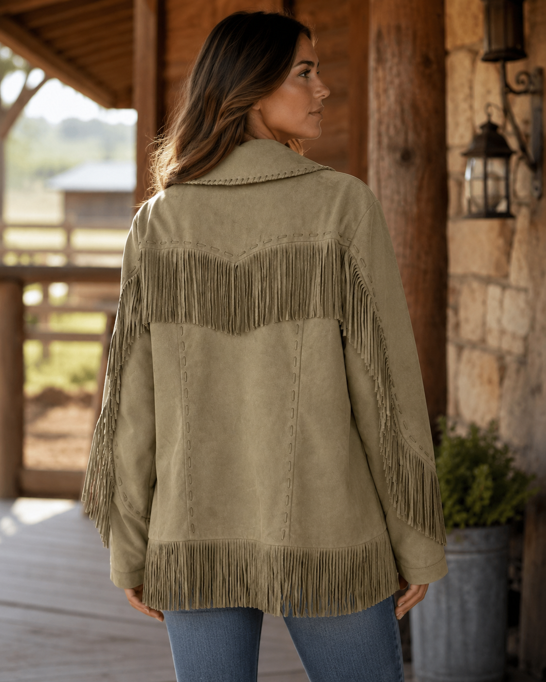 Ladies' Fashion Poly-Suede Fringe Jacket | Style L-26302