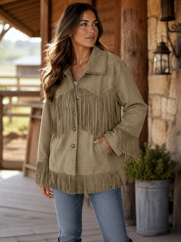 Ladies' Fashion Poly-Suede Fringe Jacket | Style L-26302