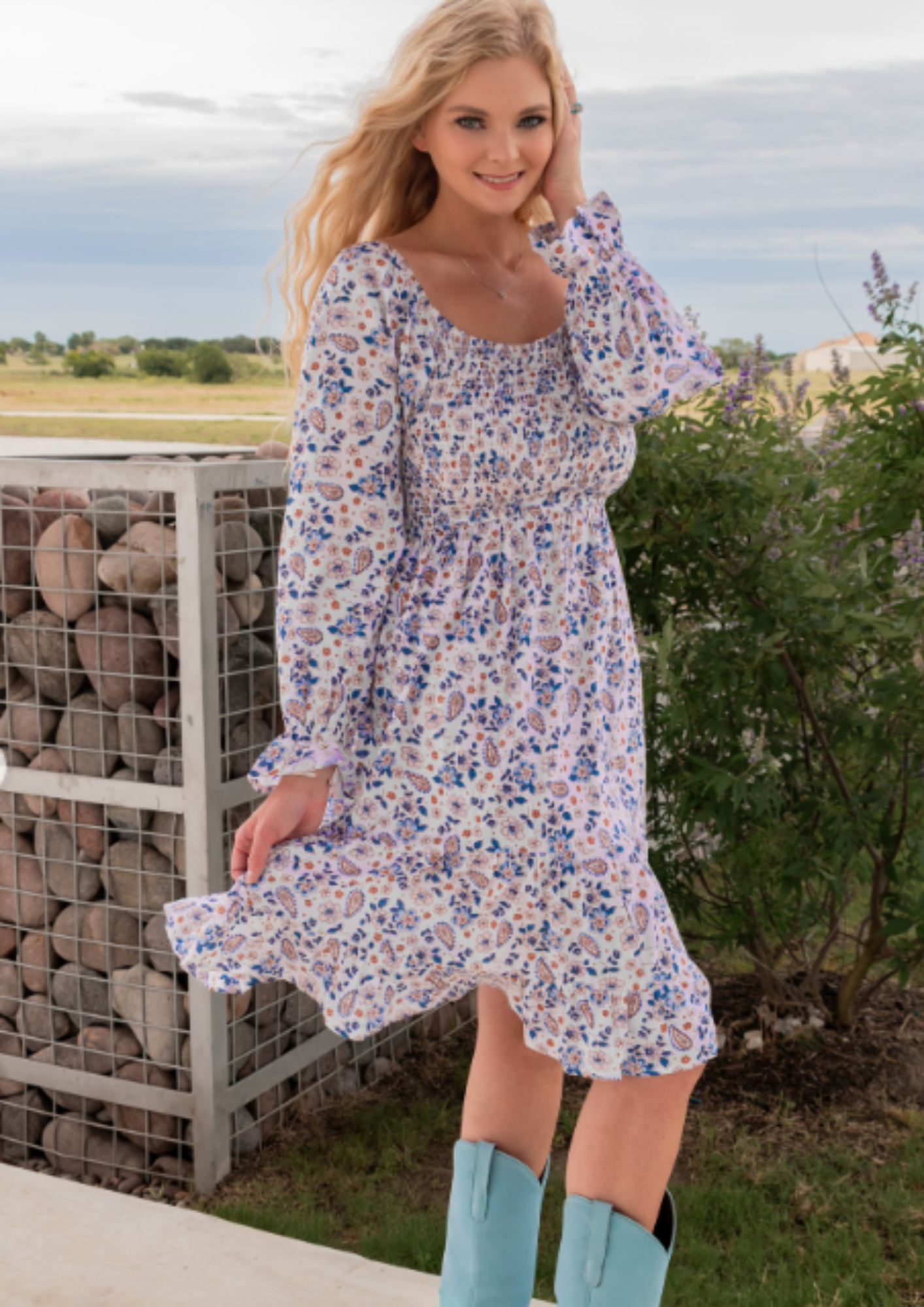 Ladies Western print Woven long dress.LMA-2060