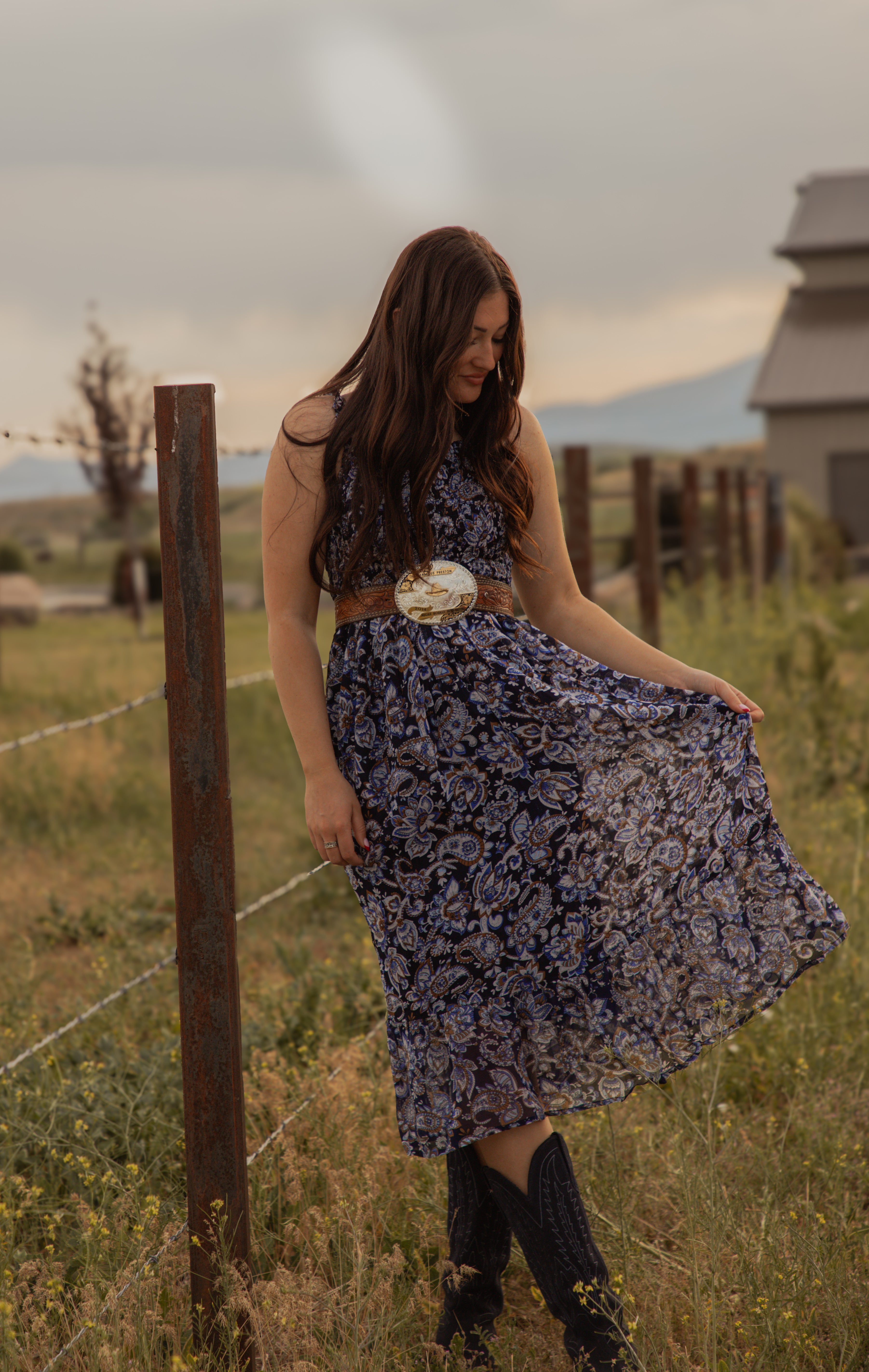 Ladies Western print Woven dress.LMA-2065