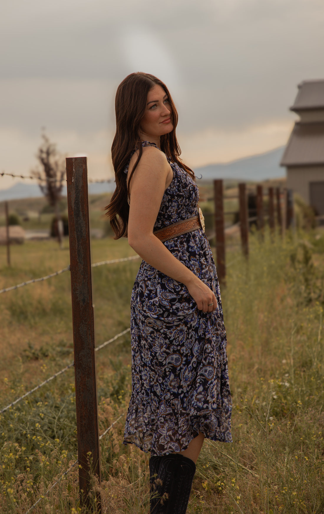 Ladies Western print Woven dress.LMA-2065