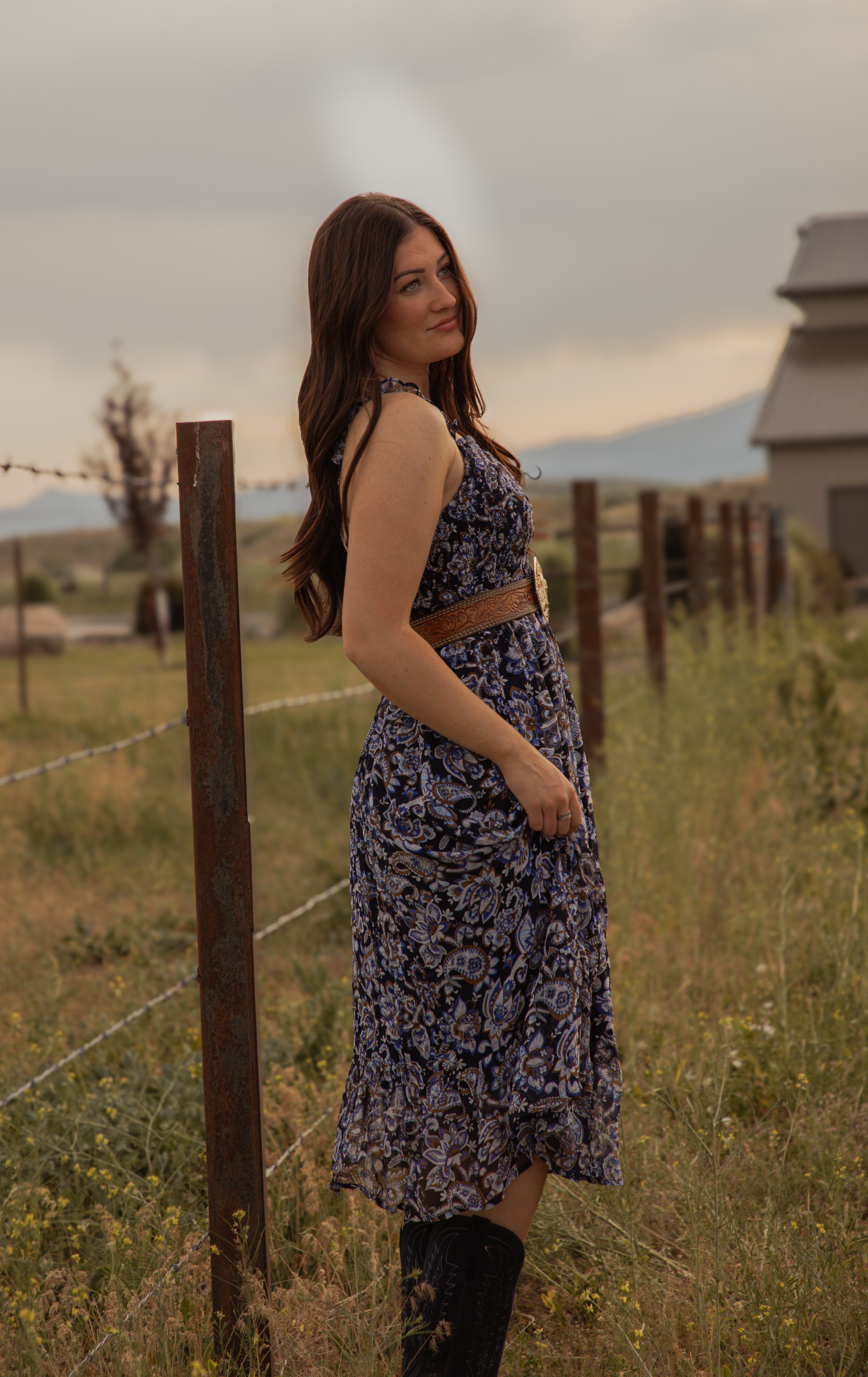 Ladies Western print Woven dress.LMA-2065
