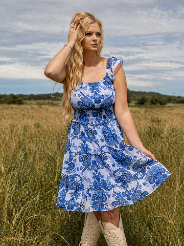 Ladies Western print Woven dress.LMA-2066