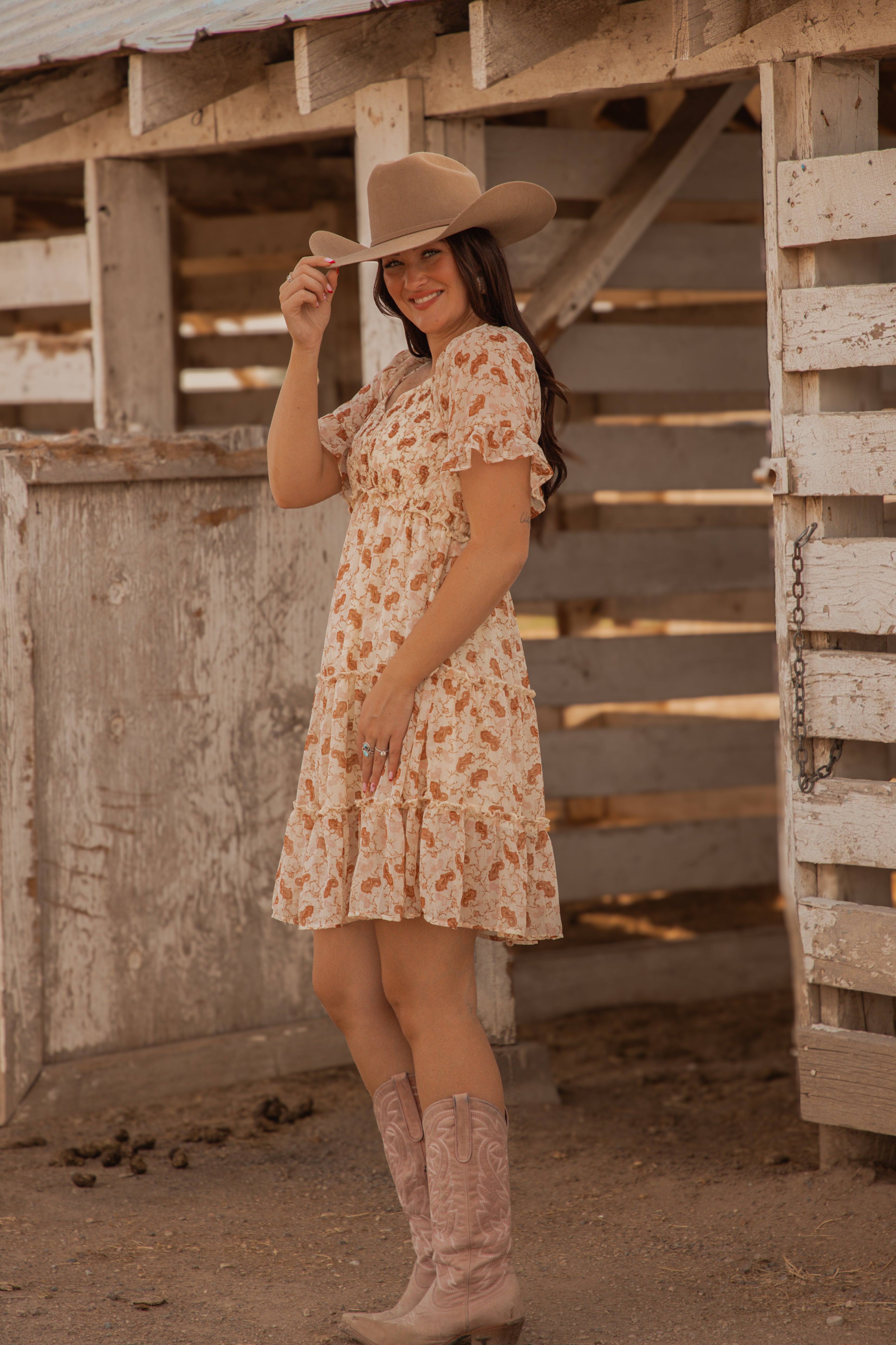 Ladies Western print Woven dress.LMA-2070