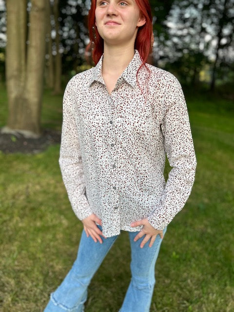 Western Cowgirl print/patch shirt