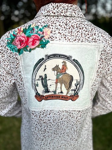 Western Cowgirl print/patch shirt