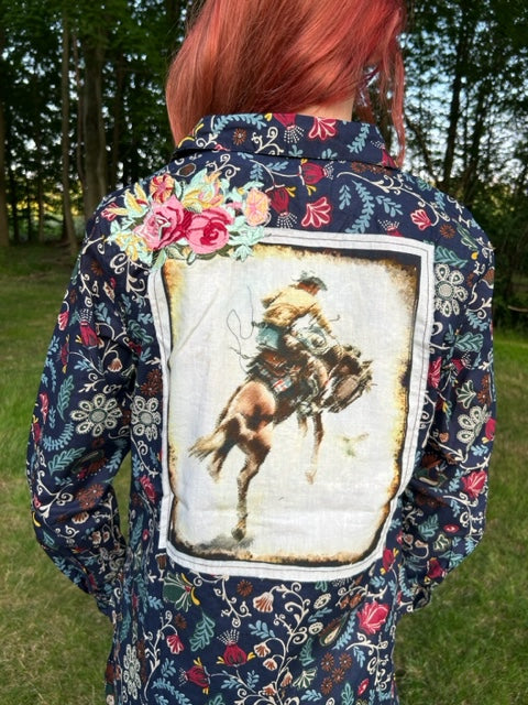 Western style Cowgirl print & patch shirt