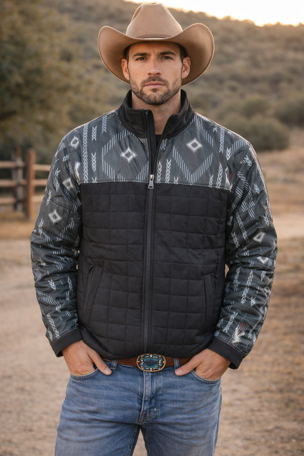 Men's Western Quilted Jacket with Southwestern print