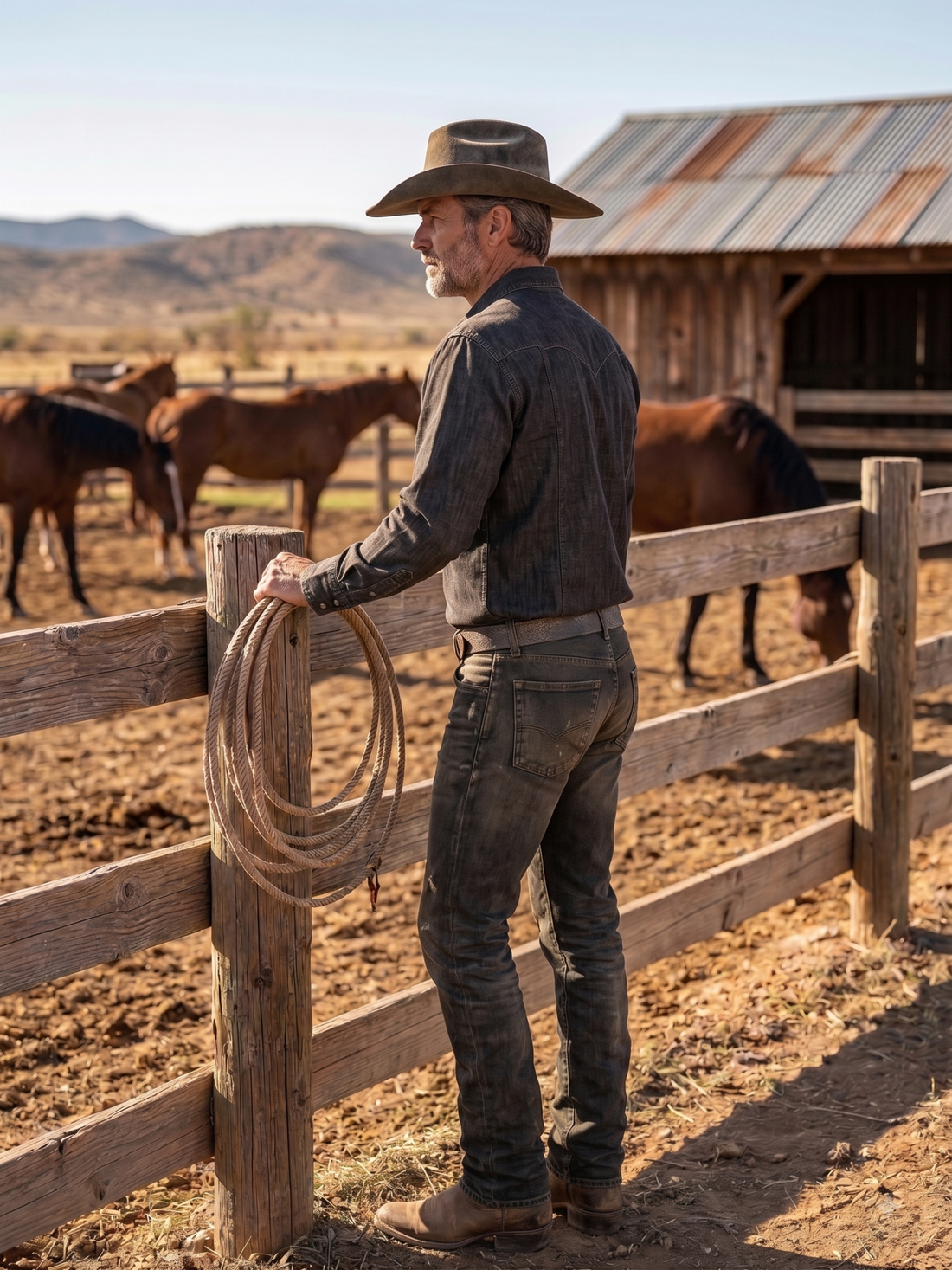 Men's Western Denim Snap Shirt | Style M-261106