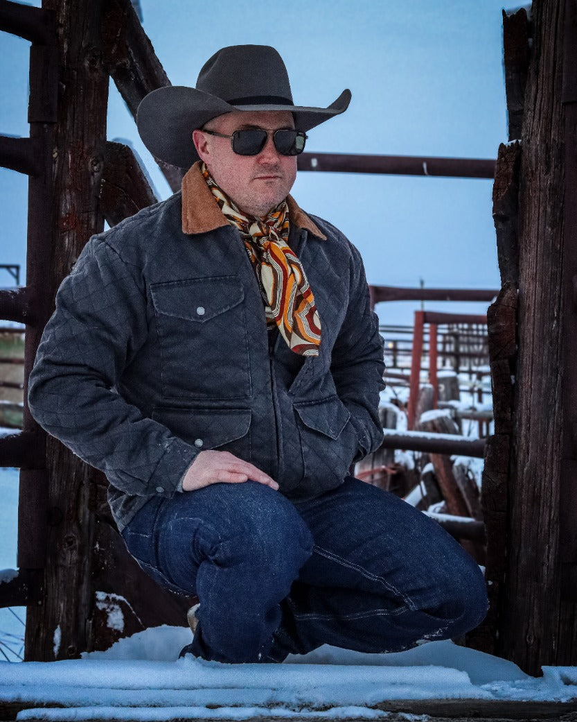 Men's Quilted Ranch Coat with Corduroy Collar | Style M-2701