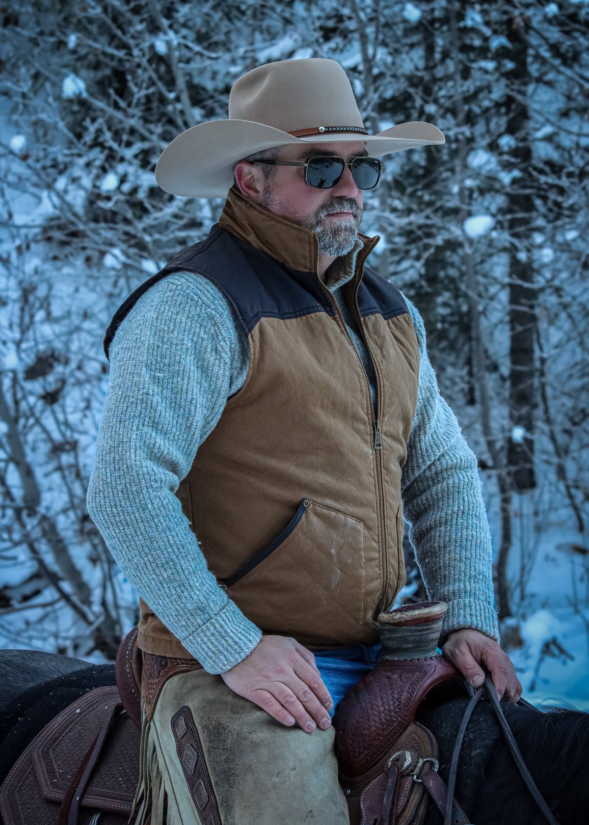 Men's Canvas Faux Oilskin Two-Tone Vest | Style M-2704