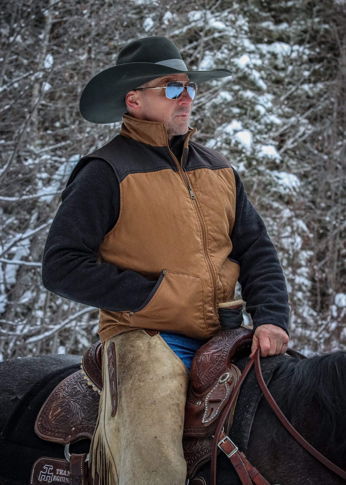Men's Canvas Faux Oilskin Two-Tone Vest | Style M-2704