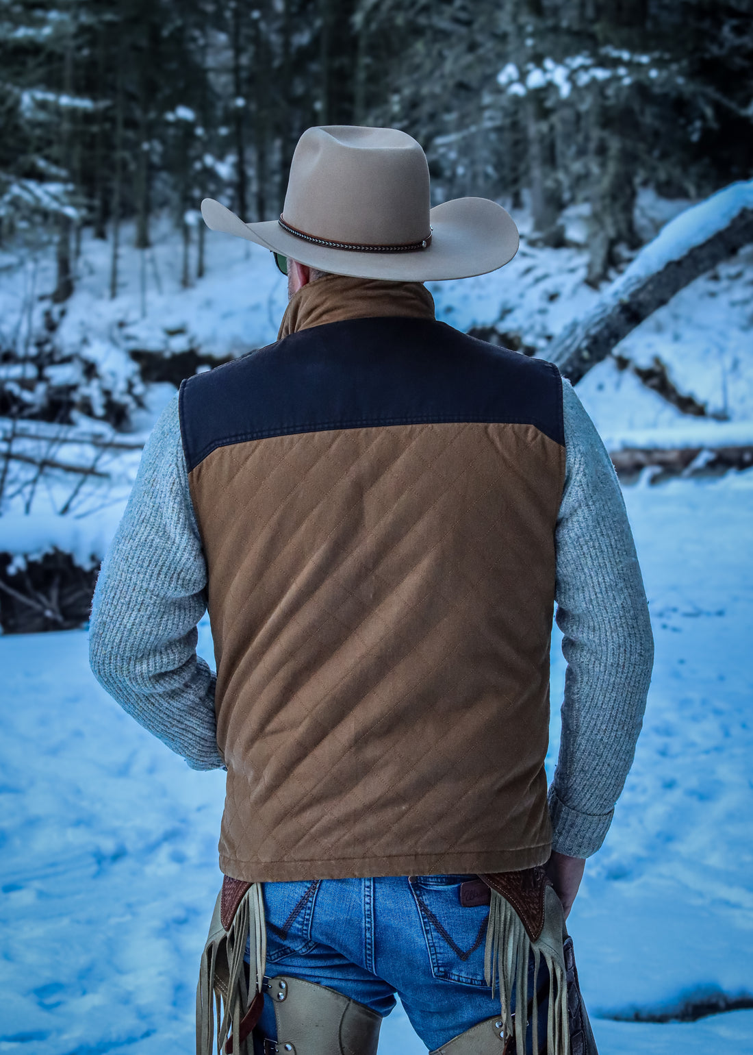 Men's Canvas Faux Oilskin Two-Tone Vest | Style M-2704