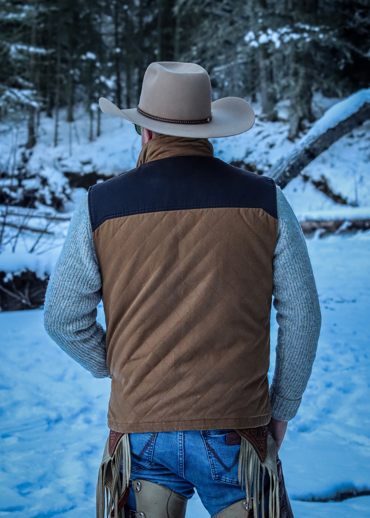 Men's Canvas Faux Oilskin Two-Tone Vest | Style M-2704
