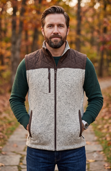 Men's Sweater Vest with Suede Yoke | Style M26701OC