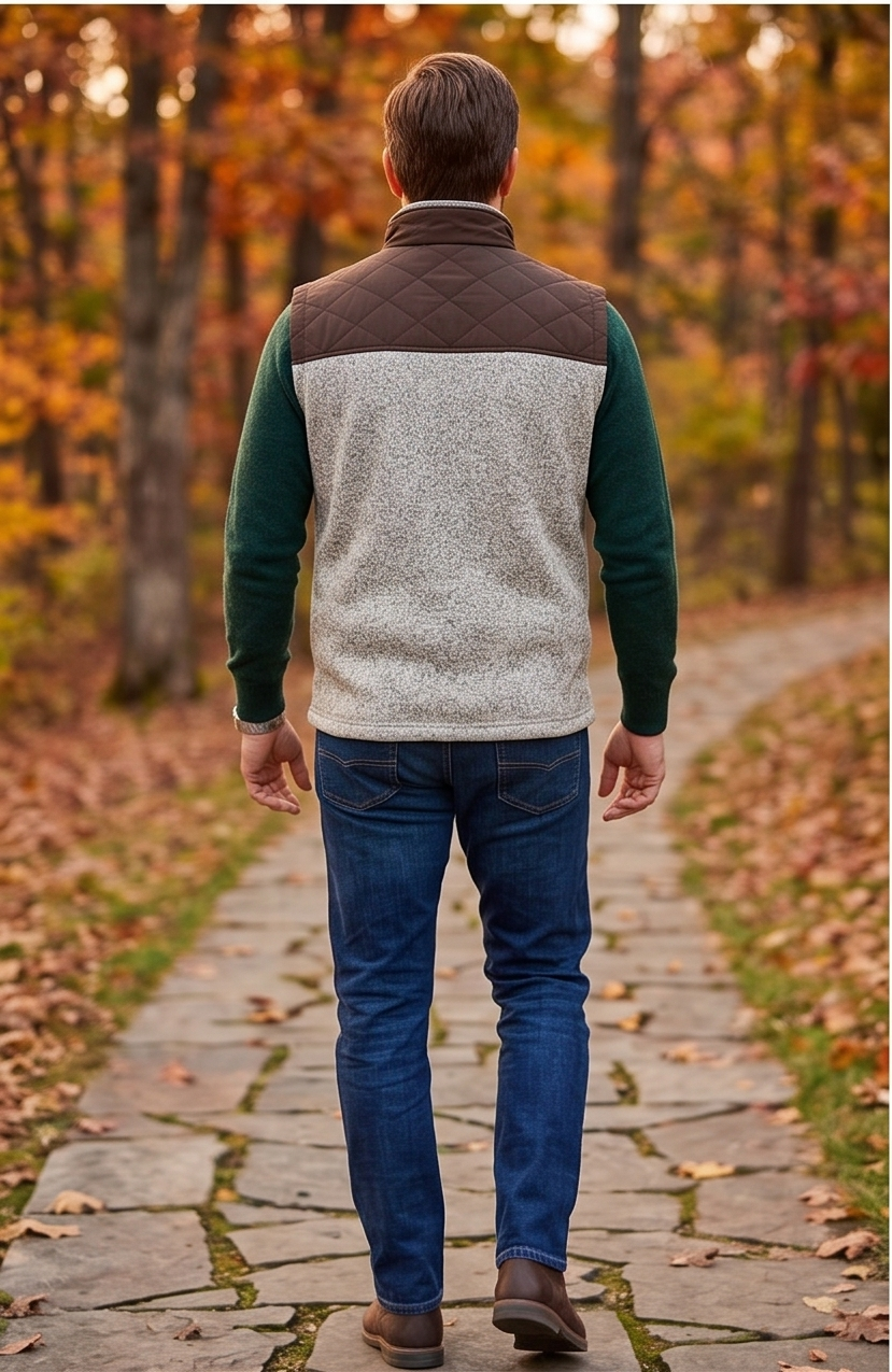 Men's Sweater Vest with Suede Yoke | Style M26701OC