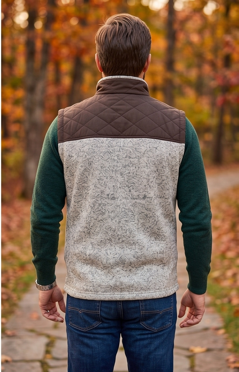 Men's Sweater Vest with Suede Yoke | Style M26701OC