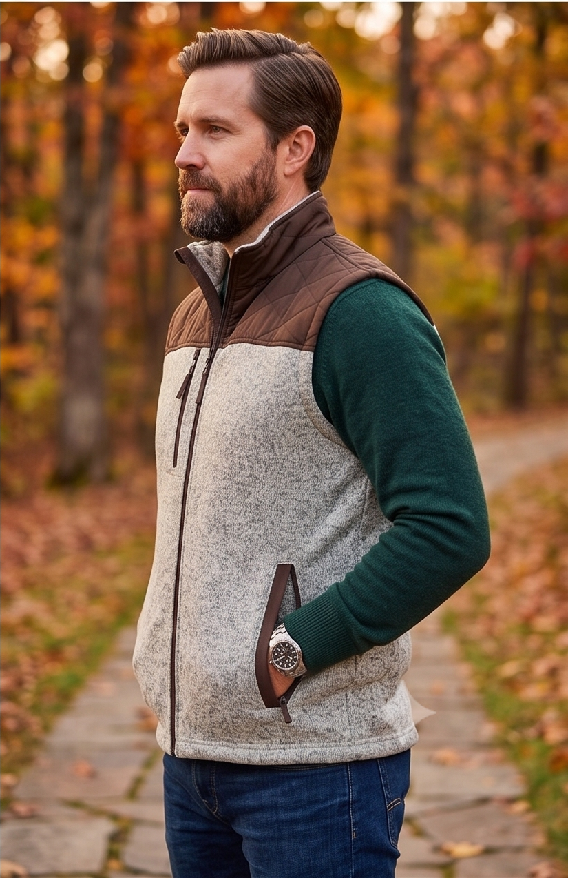 Men's Sweater Vest with Suede Yoke | Style M26701OC