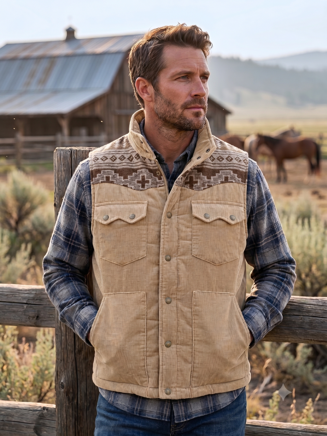 Men's Corduroy Aztec Western Vest | Style M2678