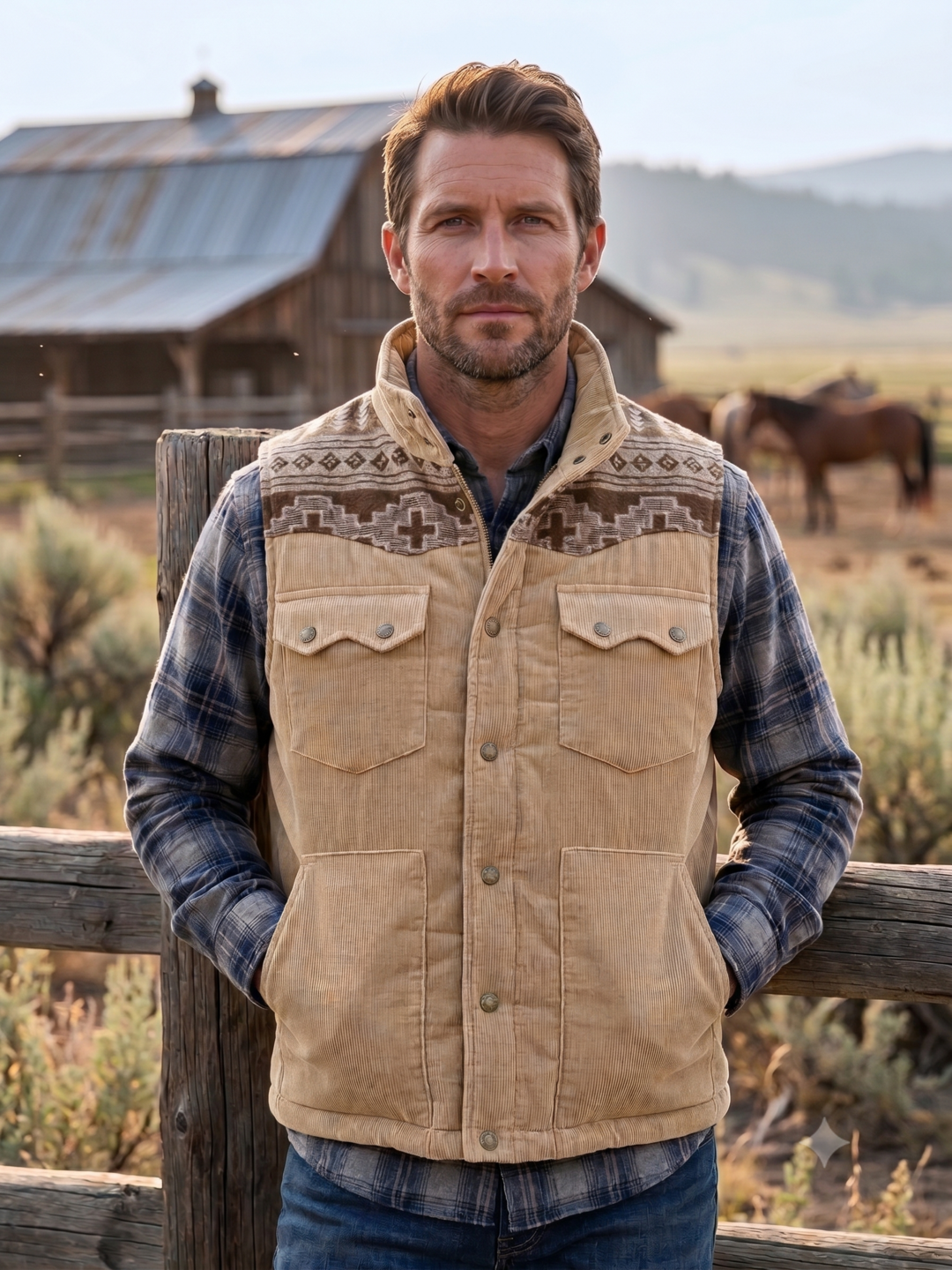 Men's Corduroy Aztec Western Vest | Style M2678