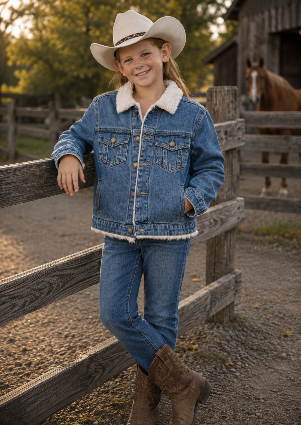 Girls' Sherpa-Lined Denim Jacket | Style MFG-901