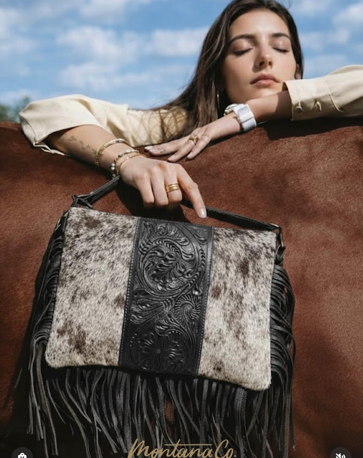 Western Crossbody Bag with Fringes T-1355-BLK