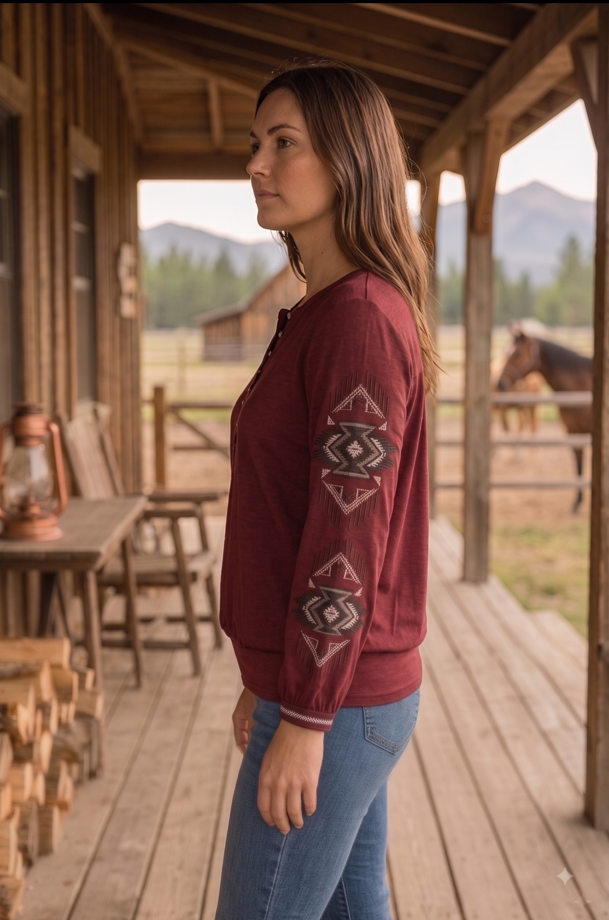 Ladies' Western Embroidered Top | Style RC-1101-WINE