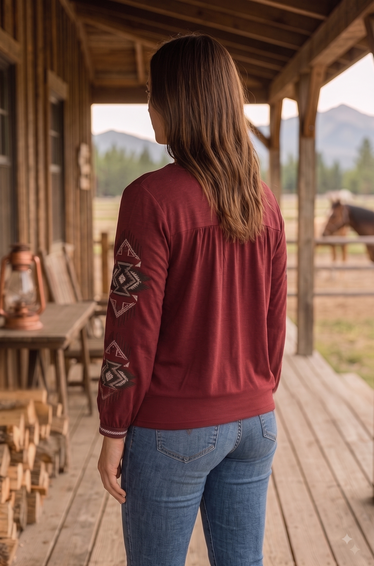 Ladies' Western Embroidered Top | Style RC-1101-WINE