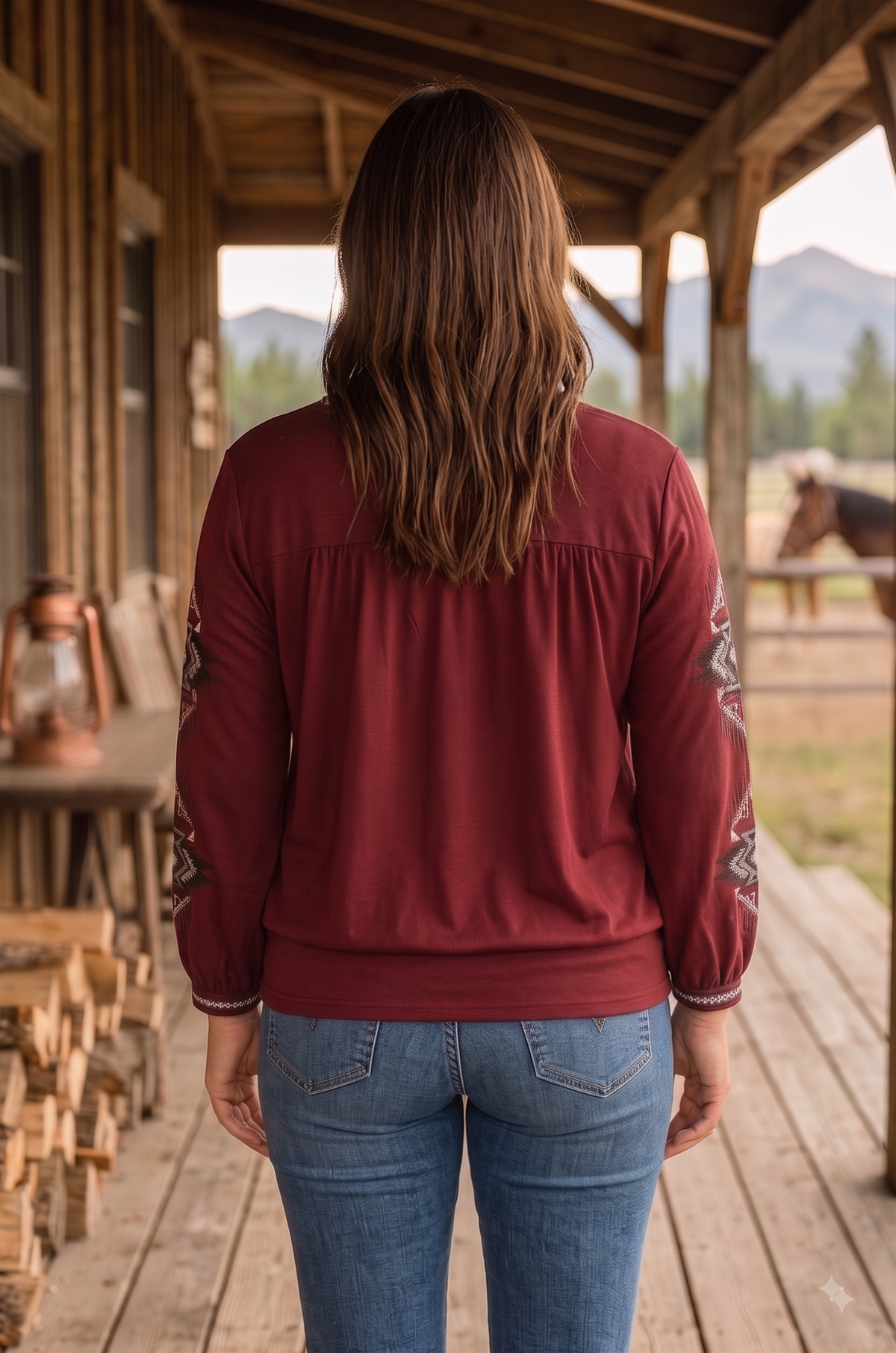 Ladies' Western Embroidered Top | Style RC-1101-WINE