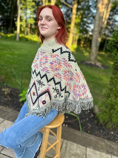 Women's Aztec Pattern Poncho Shrug. ST-6012