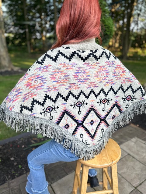 Women's Aztec Pattern Poncho Shrug. ST-6012