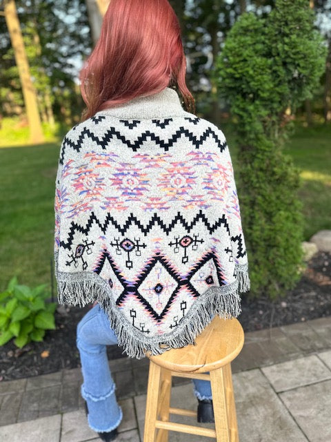 Women's Aztec Pattern Poncho Shrug. ST-6012