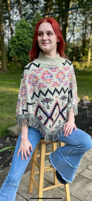 Women's Aztec Pattern Poncho Shrug. ST-6012