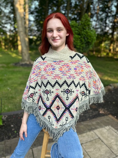 Women's Aztec Pattern Poncho Shrug. ST-6012