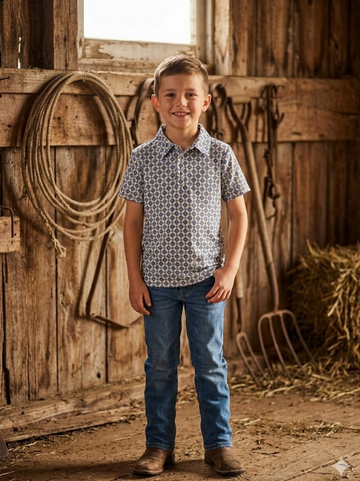 Boys Western Knit Polo with Snaps.B-Polo-17
