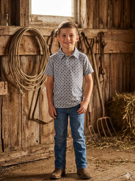 Boys Western Knit Polo with Snaps.B-Polo-17
